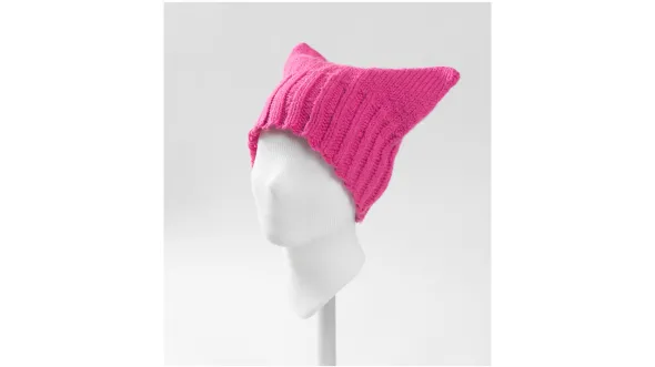 A color photograph of a Pussyhat from the Women's March on Washington D.C.