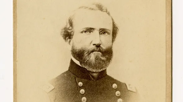 Carte de visite of General George Henry Thomas, wearing a double-breasted military uniform and he has a full beard and mustache.