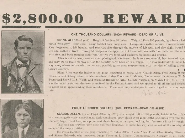 Wanted poster advertising a $2,800 reward