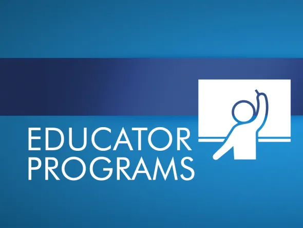 Icon of person writing on whiteboard with banner that reads Educator Programs