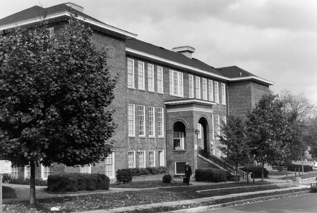 Façade of the multi-story Harrison High School, Roanoke 
