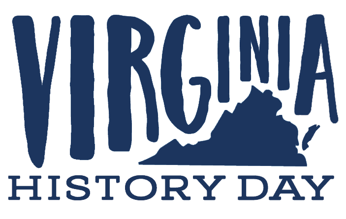 Navy blue Virginia History Day logo surrounding state of Virginia