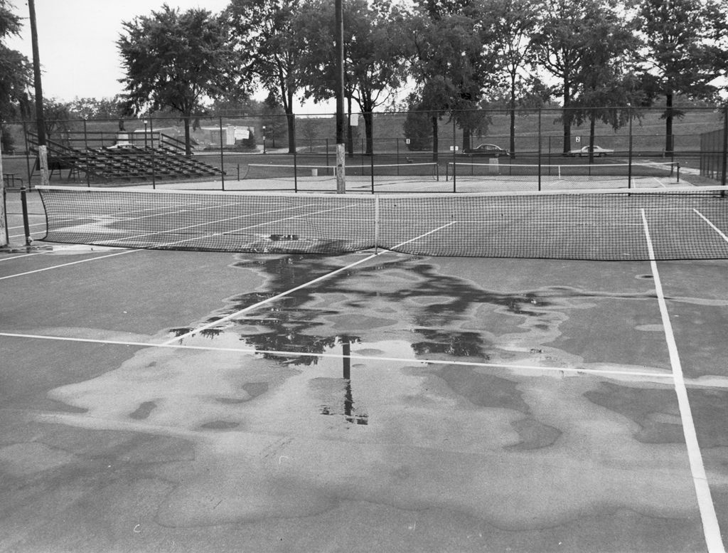 Black and white photograph of the tennis court at William Byrd Park, Richmond 