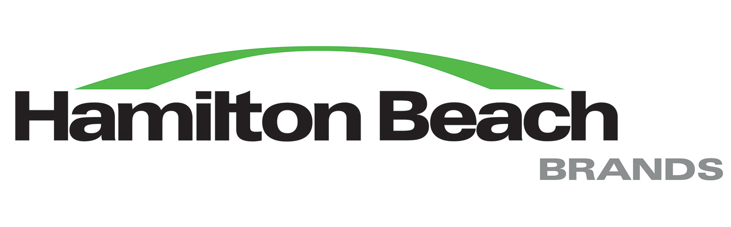 Hamilton Beach Brands logo with black text and light green swoop above the letters