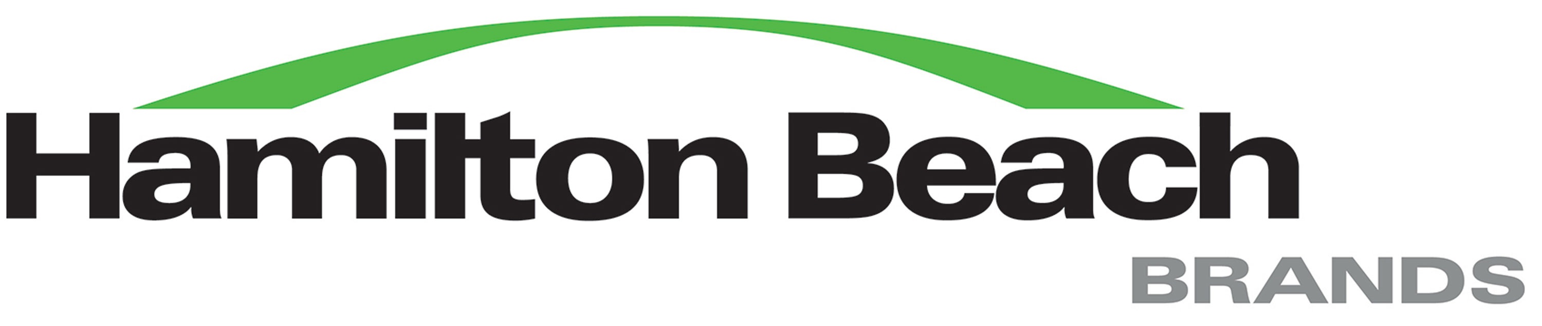 Hamilton Beach Brands logo Hamilton Beach Brands logo with black text and light green swoop above the letters
