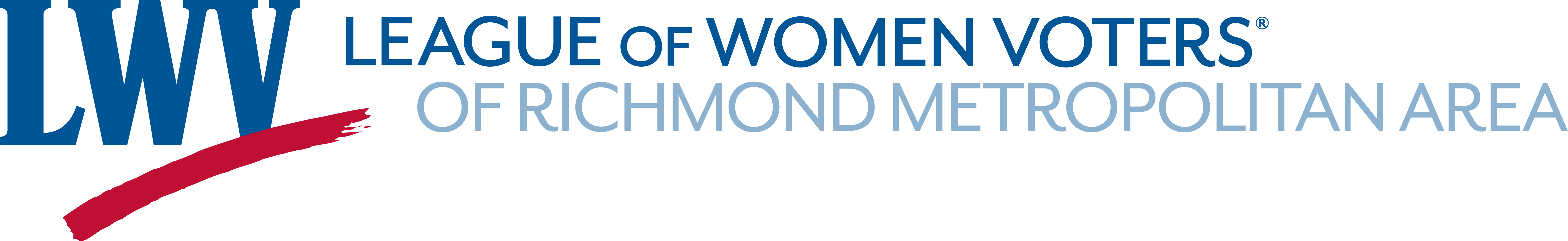 League of Women voters logo of metropolitan Richmond logo in navy, red, and white
