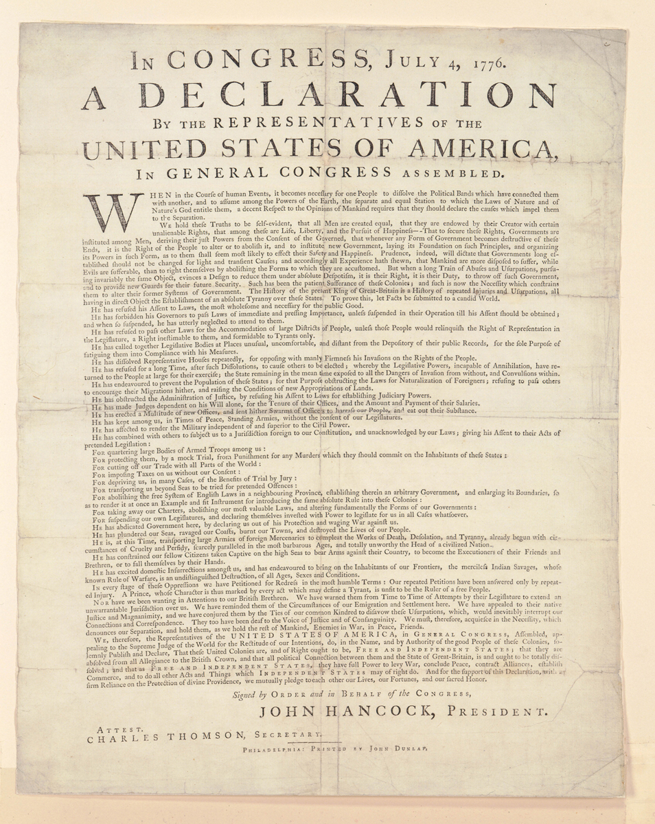 Printed version of the Declaration of Independence