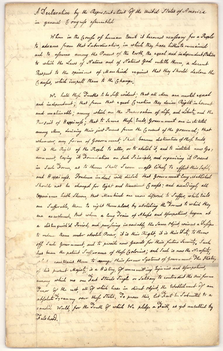 John Adams Handwritten Copy of the Declaration of Independence