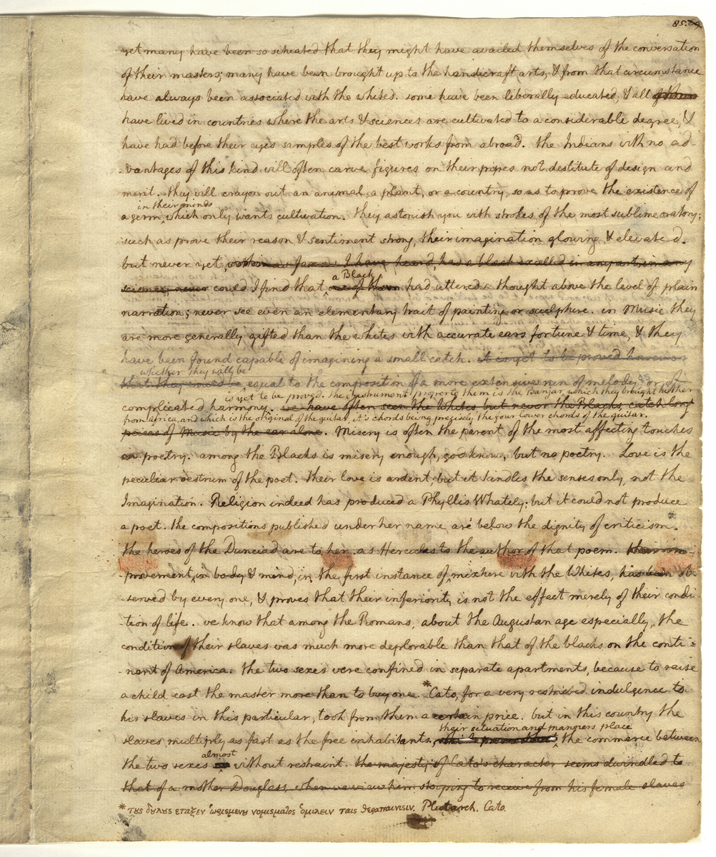 Jefferson’s manuscript for his book Notes on the State of Virginia