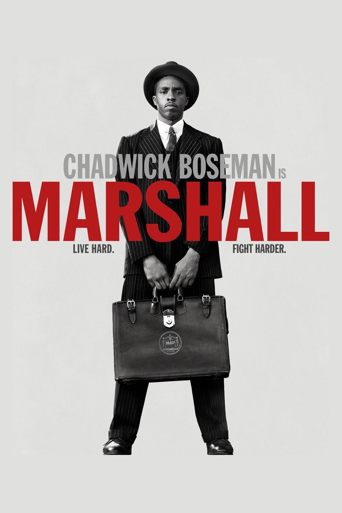 Movie poster for Marshall showing an actor depicting Thurgood Marshall 