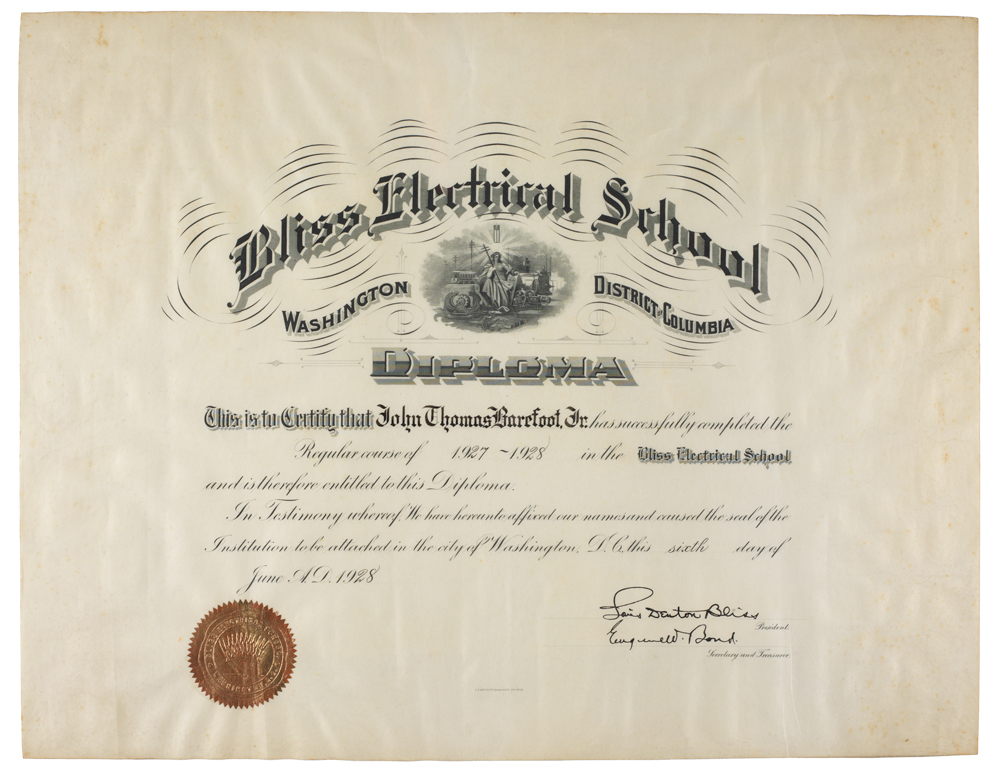 John Thomas Barefoot, Jr., Diploma