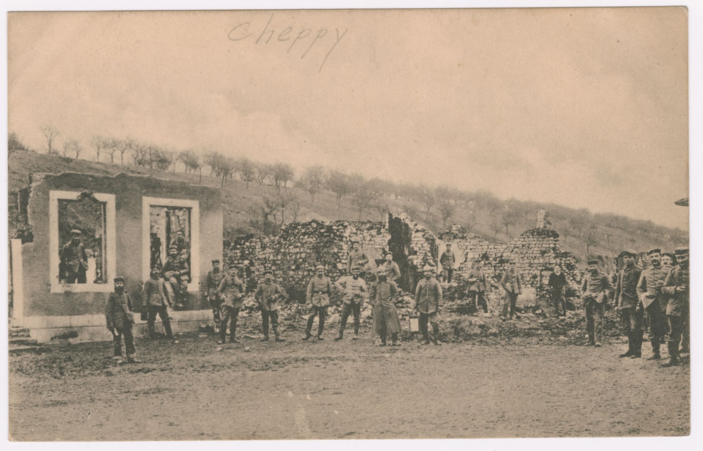 A postcard of Cheppy, described by Hugh as "Argonne hell."
