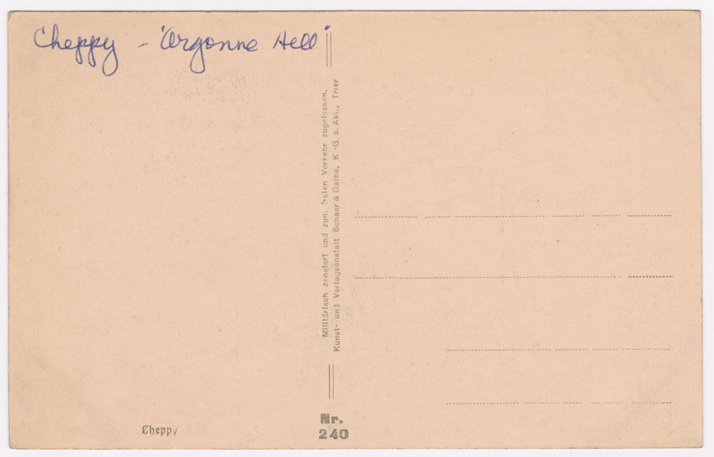 A postcard of Cheppy, described by Hugh as "Argonne hell."