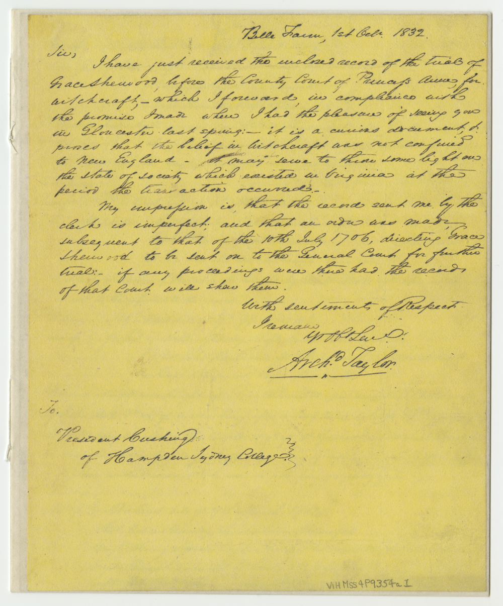 Archibald Taylor letter