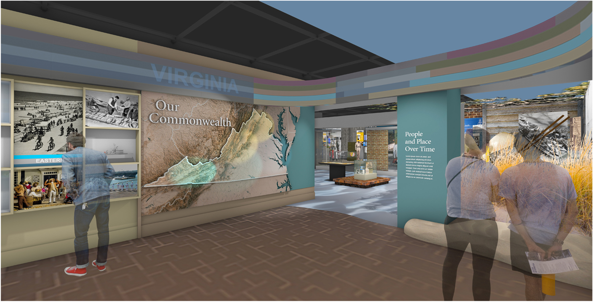 Our Commonwealth exhibition depicts multimedia displays related to Virginia's regions