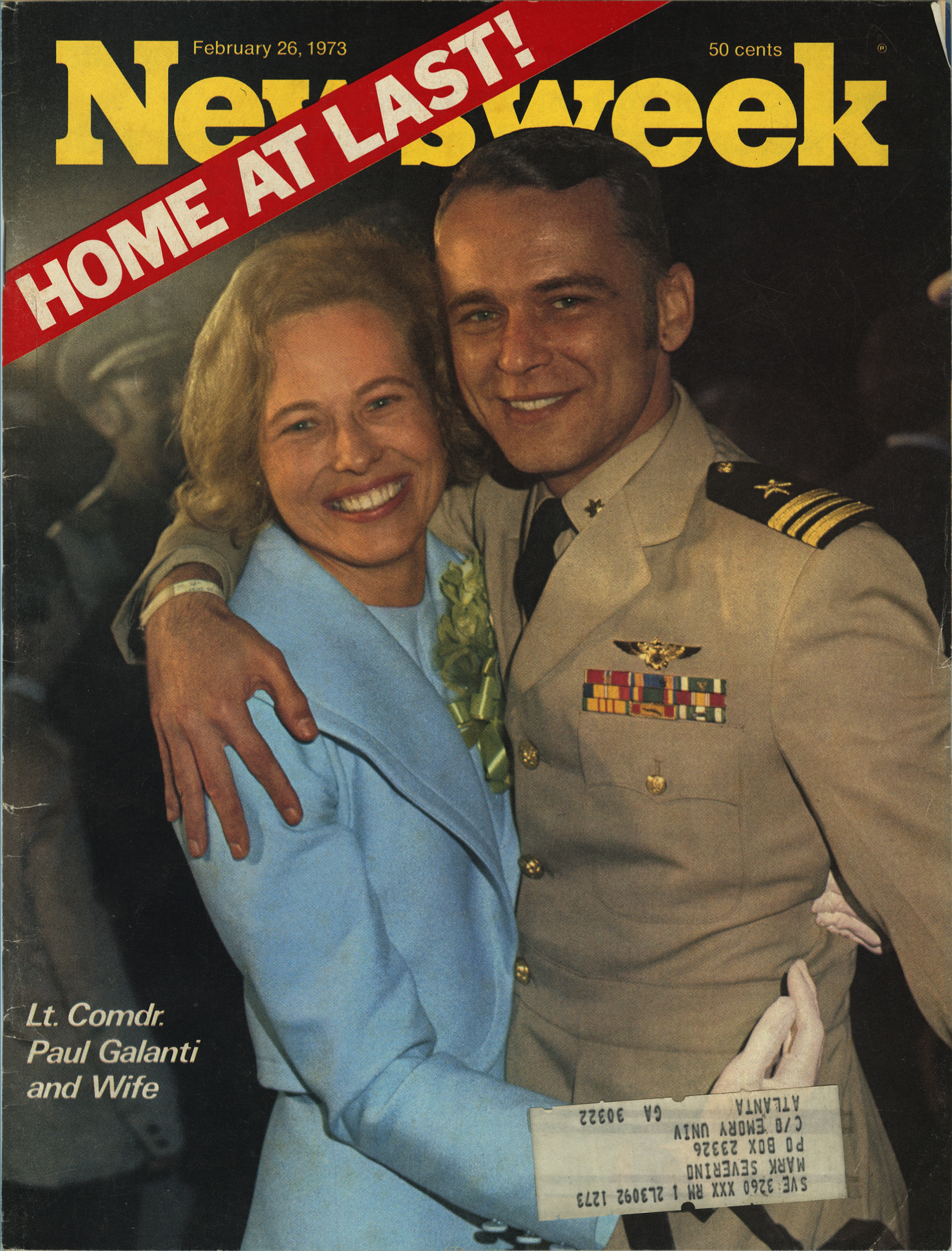 Newsweek issue from February 26, 1973, featuring Phyllis and Cmdr. Paul Galanti. Courtesy of the Galanti Family.