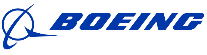 Boeing logo in bright blue with circle bisected by a vertical swoop