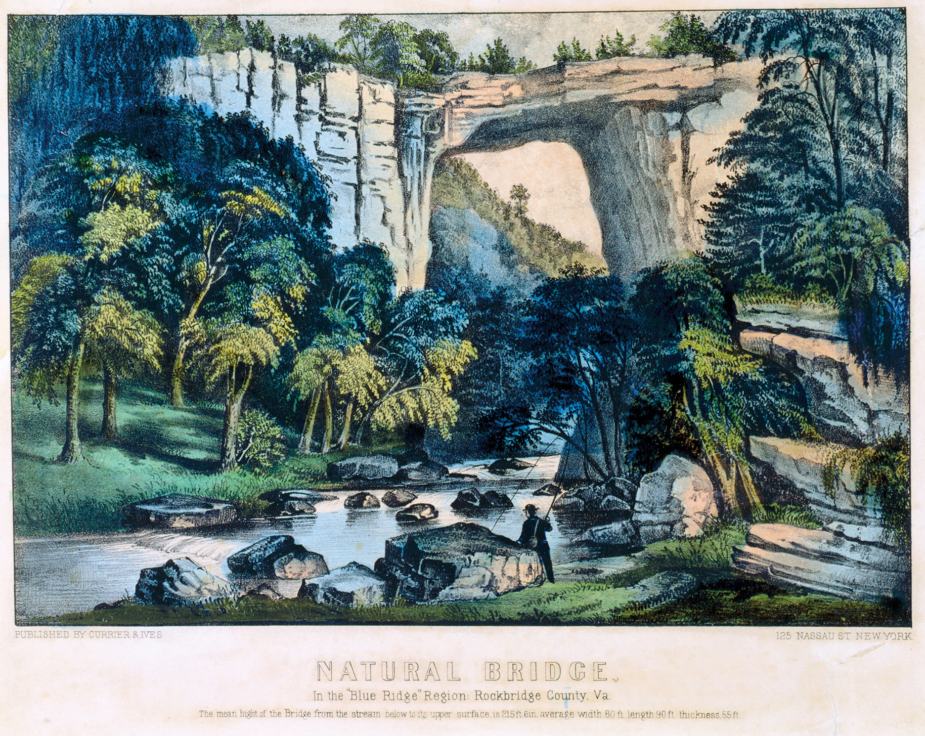 Currier and Ives, Natural Bridge, about 1860, hand-colored lithograph 