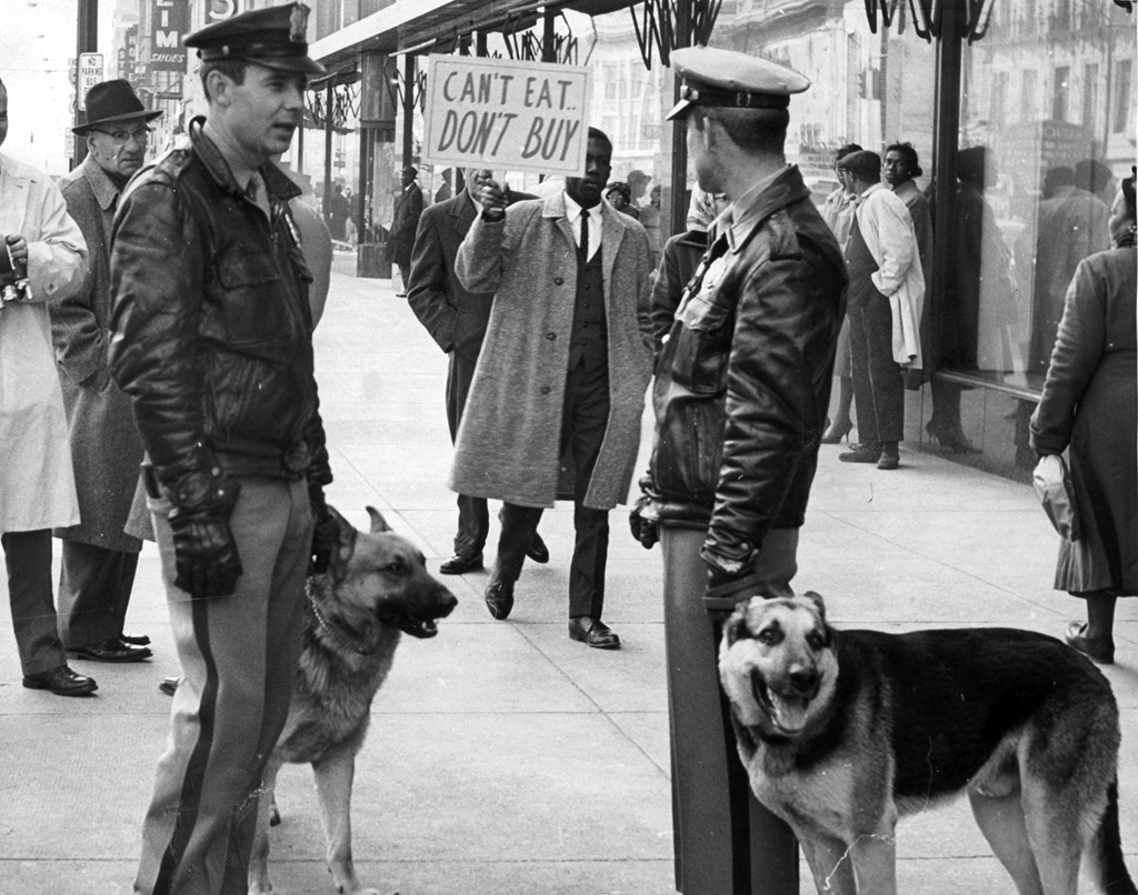 Police with dogs at a Richmond demonstration