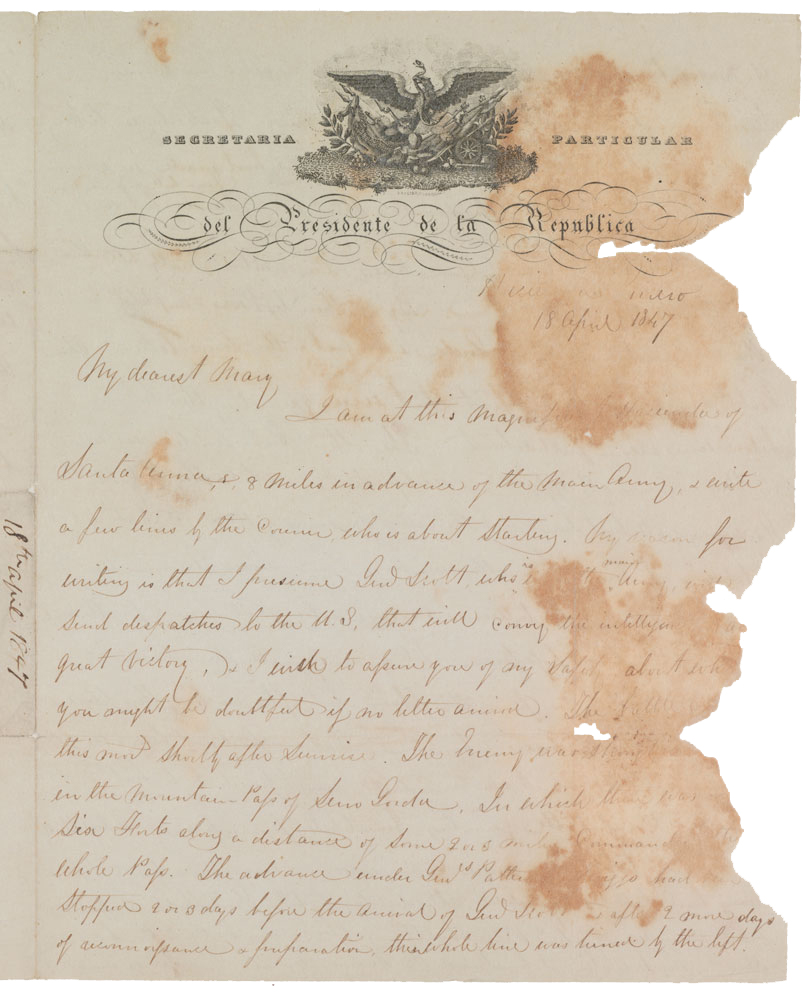 Letter of Robert E. Lee to Mary Anna Randolph (Custis) Lee, April 18, 1847