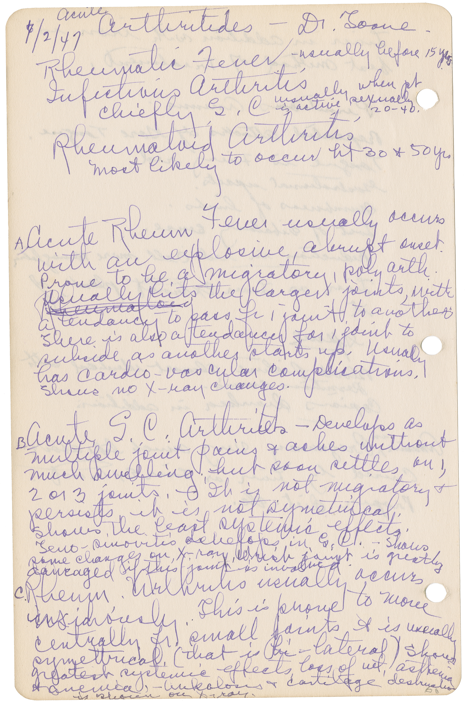 A page from Dr. Gilpin's medical notebook