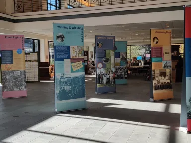 Agents of Change traveling exhibition - panels on display in lobby