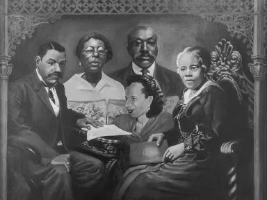 A black and white painting of historic Black Virginians