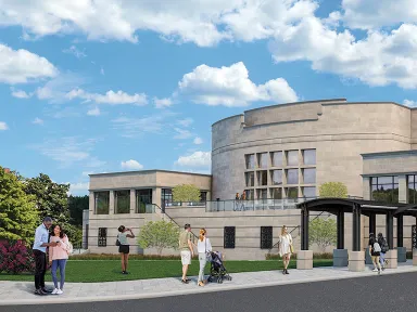 A rendering of the lawn, terraces, and guest entrance to the VMHC A rendering of the lawn, terraces, and guest entrance to the VMHC