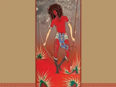 Native Southerners book cover detail An illustration of a person wearing a fur headdress and holding a bow and arrow