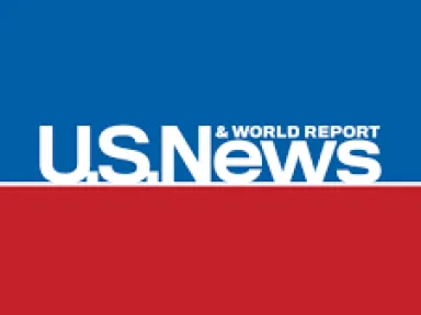 U.S. News & World Report blue and red logo with white text