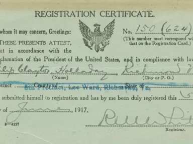 Registration card from WWI