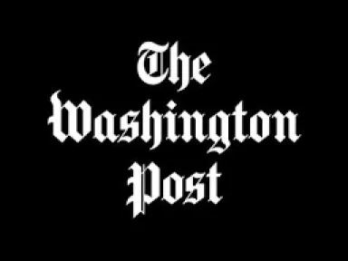 White text on black background "The Washington Post" logo 