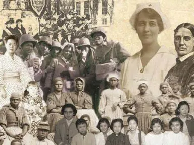 A collage of historical photographs of women 