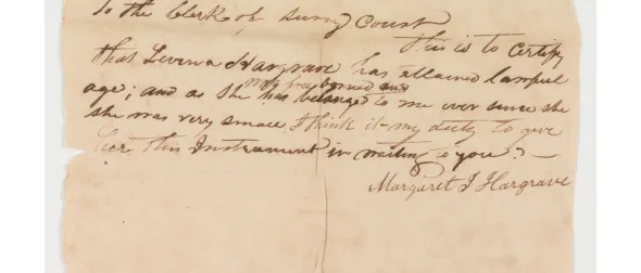 Deed of emancipation for Lavinia Hargrave shows handwriting on a sepia-toned paper.