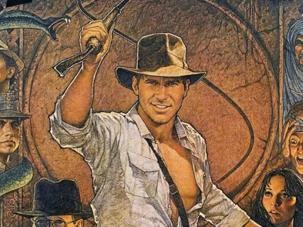 A sketch of Indiana Jones and characters from the movie "Raiders of the Lost Ark"