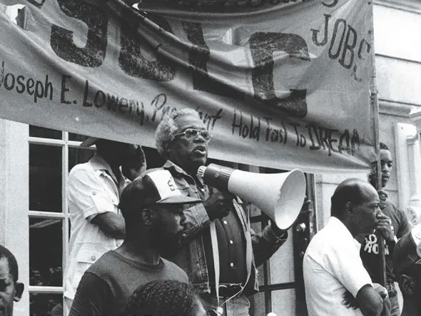 A black and white photo of SCLC organizers