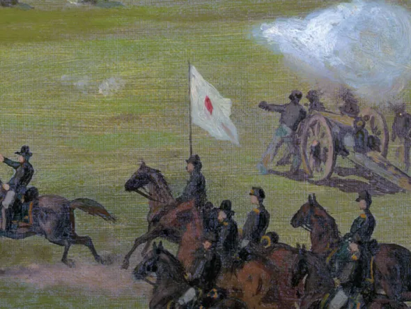An illustration of Civil War soldiers in battle