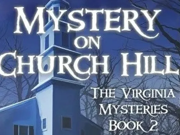 Book cover for "Mystery on Church Hill, The Virginia Mysteries Book 2" by Steven K. Smith featuring children looking into a graveyard.