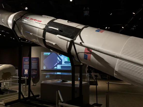 A large lunar rocket in an exhibition