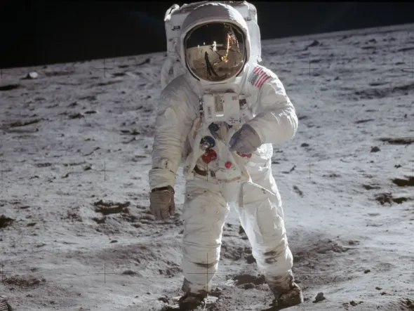 A photo of an astronaut walking on the moon