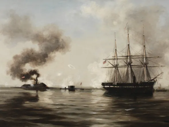 Painting of the Battle between the Monitor and the Merrimack