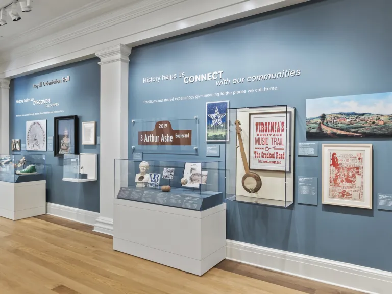History Matters Display cases with artifacts related to Virginia history