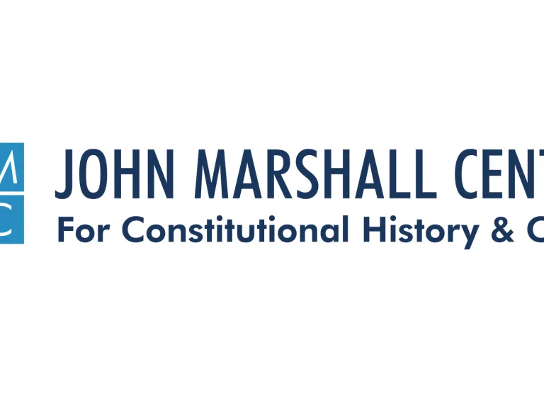John Marshall Center for Constitutional History & Civics logo - blue text with a light blue logo for the Virginia Museum of History & Culture (VMHC) next to it