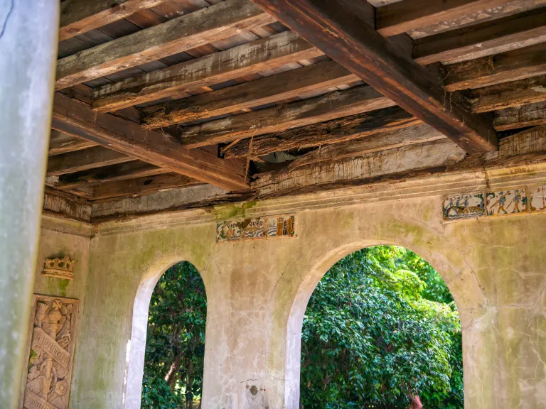 Virginia House Loggia A view of the ceiling deterioration in the loggia at Virginia House.