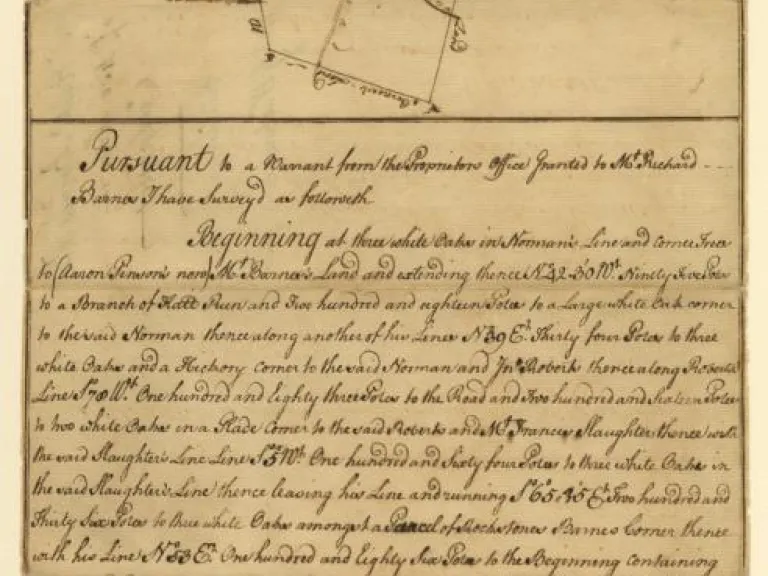 Survey for Richard Barnes for a tract of 400 acres in Culpeper County, George Washington, 1749 