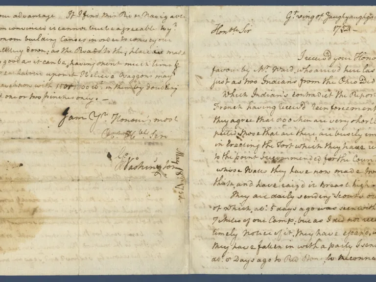 Letter from George Washington to Governor Robert Dinwiddie (Front)