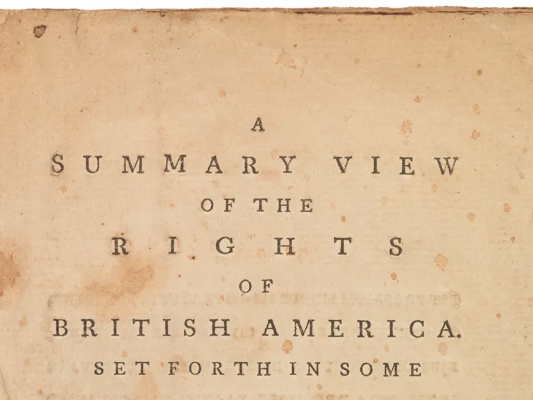 A sepia-toned detail of the typeset A Summary View of the Rights of British America 