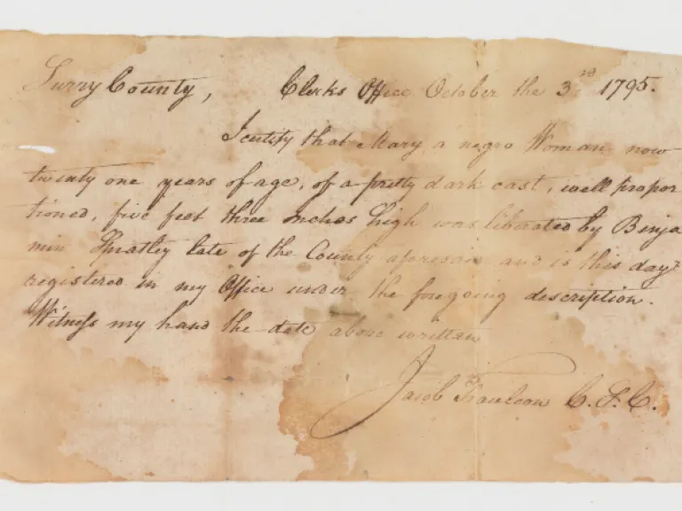 Free Blacks in Virginia exhibition Script writing on a sepia page