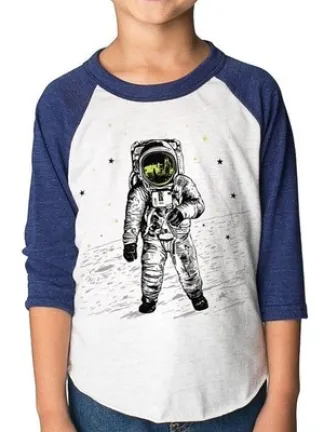 Astronaut Shirt 3/4 navy sleeve shirt with hand printed black and white illustration of an astronaut