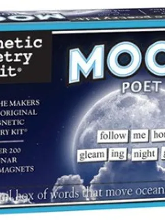 Black and blue box with illustration of the moon on front and the words: Moon Poet Magnetic Poetry Kit